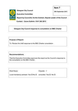 Glasgow City Council 24Th September 2015 Executive Committee