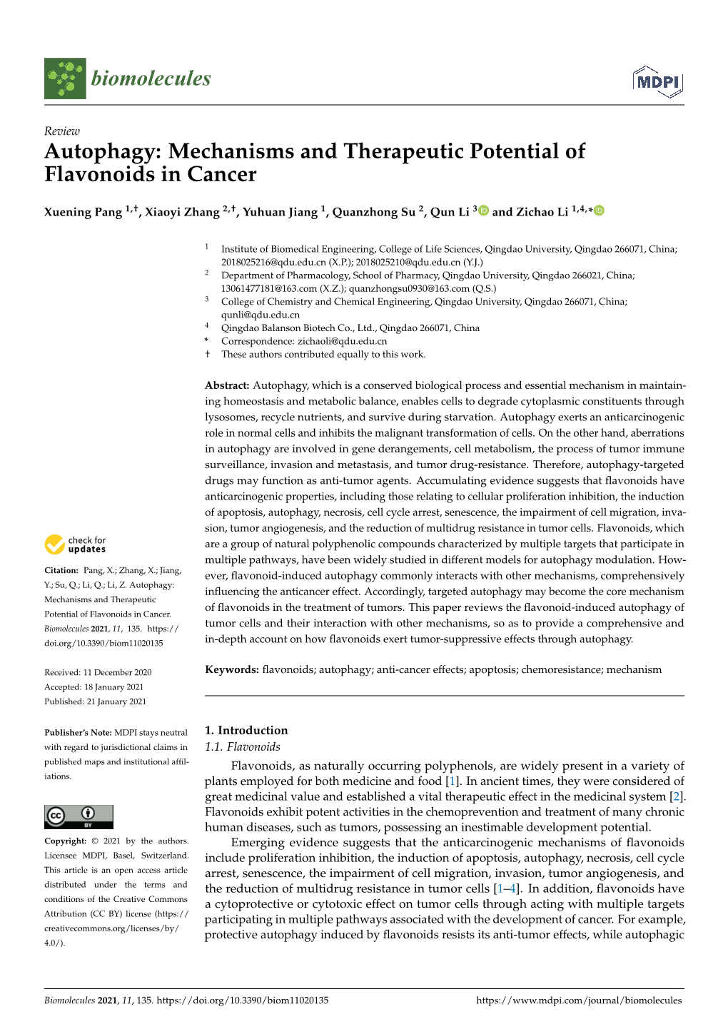 Autophagy: Mechanisms and Therapeutic Potential of Flavonoids in Cancer