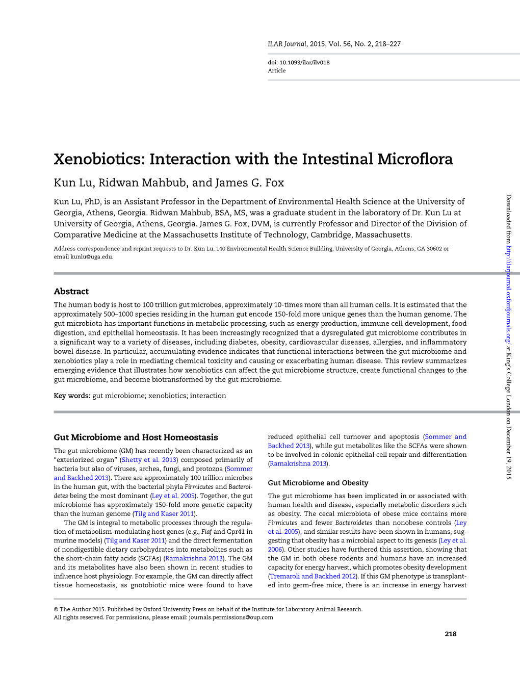 Xenobiotics: Interaction with the Intestinal Microflora