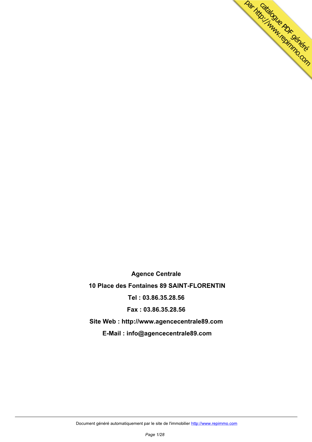 Catalogue Immobilier Agence Centrale SAINT-FLORENTIN
