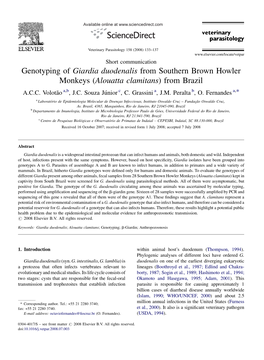 Genotyping of Giardia Duodenalis from Southern Brown Howler Monkeys (Alouatta Clamitans) from Brazil A.C.C