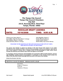 Regular Draft Agenda Date: 10/16/2008 Time: 9:00 A.M