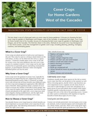 Cover Crops for Home Gardens West of the Cascades