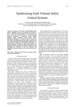 Synthesizing Fault Tolerant Safety Critical Systems