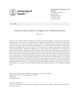 Ecosystem Carbon Dynamics in Logged Forest of Malaysian Borneo