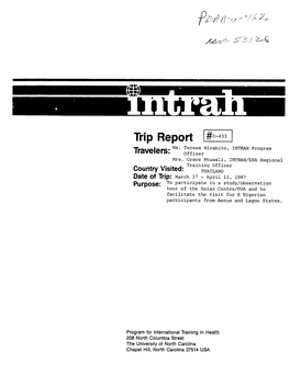 Trip Report # 0-433 Travems.Tave Ie 'S -Officerteresa Mirabito, INTRAH Program Mrs