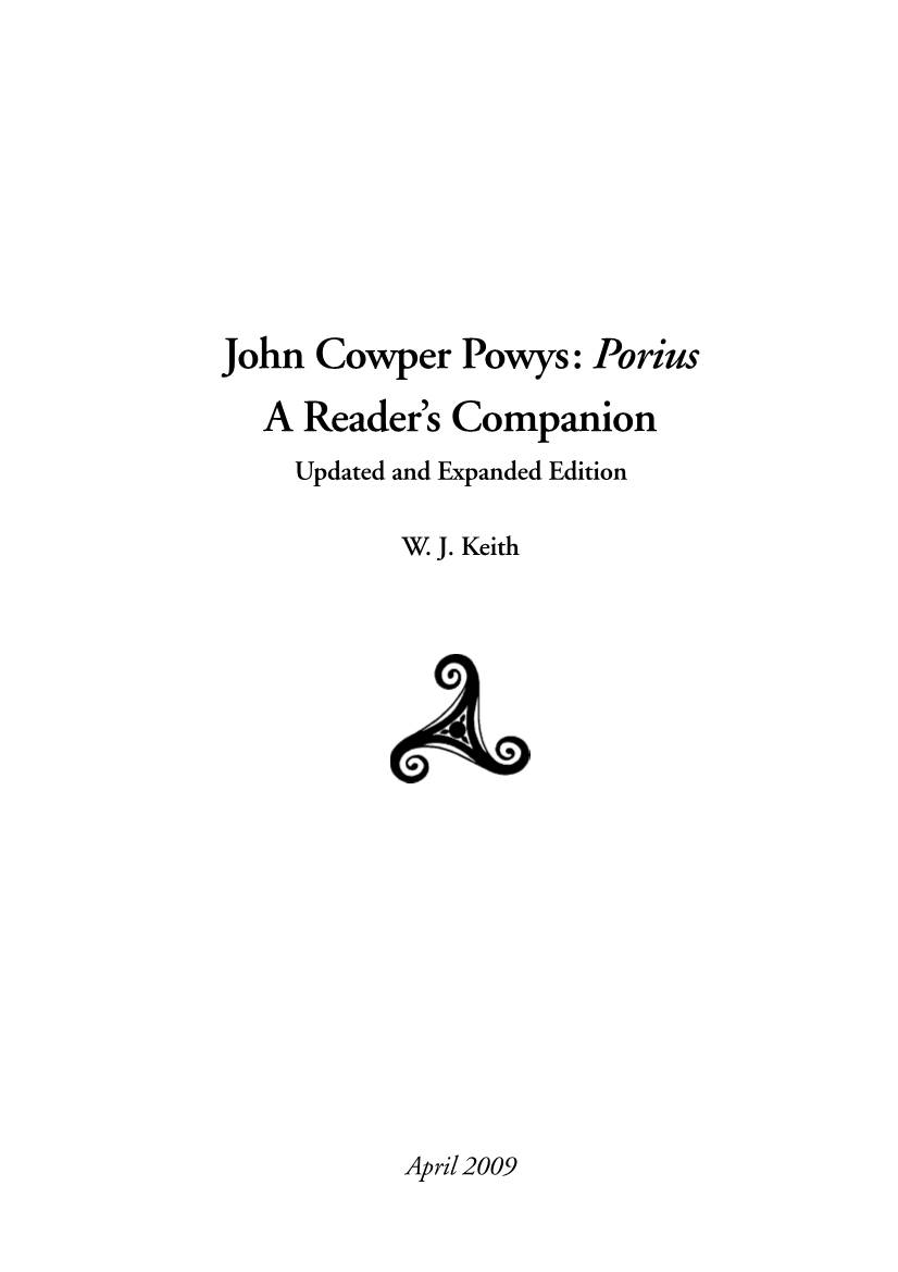 John Cowper Powys: Porius a Reader's Companion