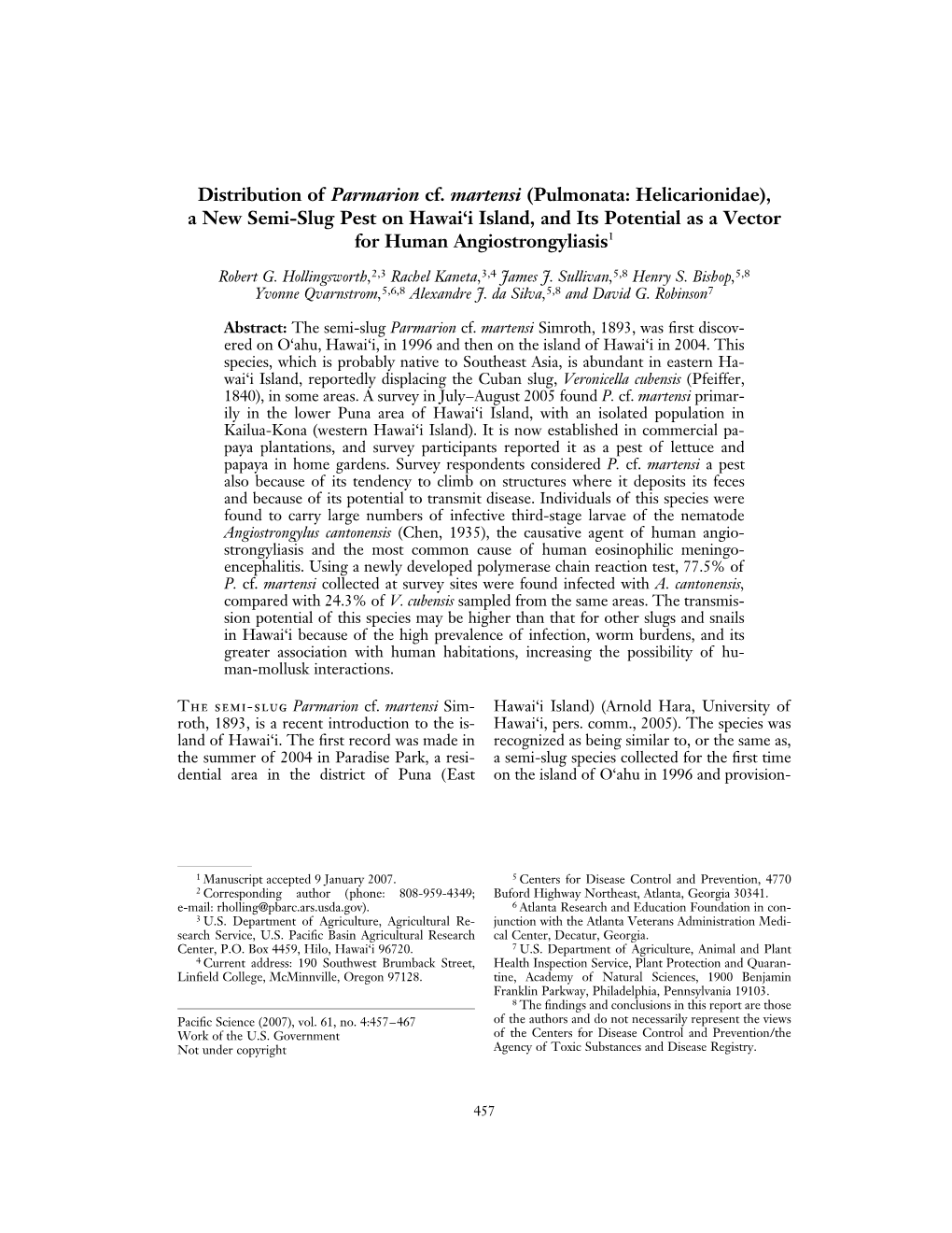 Distribution of Parmarion Cf. Martensi (Pulmonata: Helicarionidae), a New