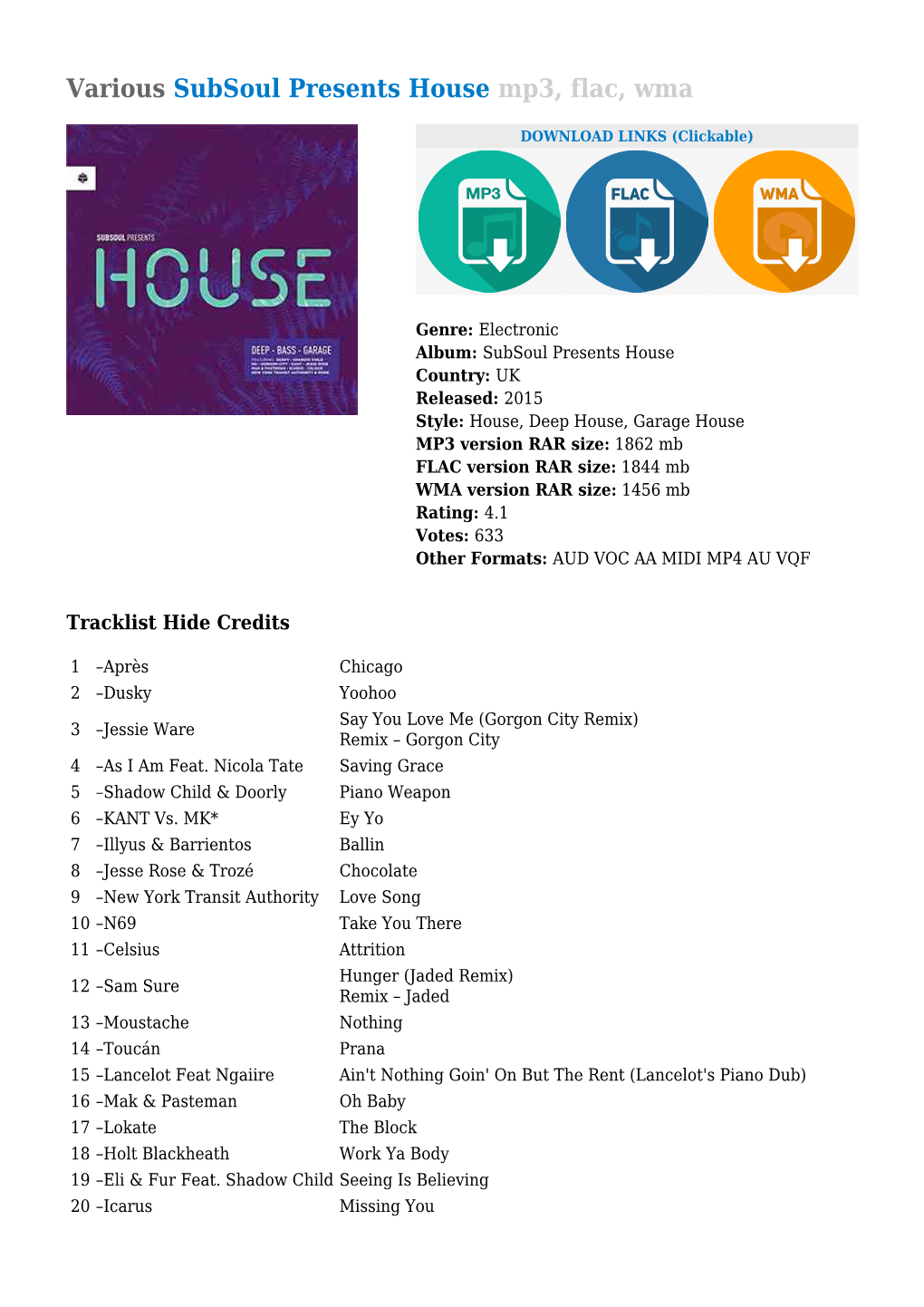 Various Subsoul Presents House Mp3, Flac, Wma