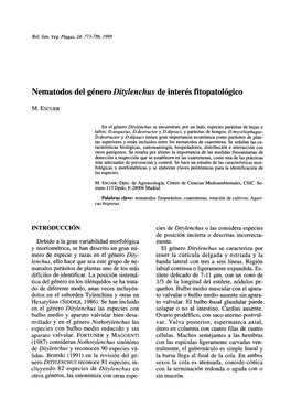 Nematodos Del Género Ditylenchus De Interés Fitopatológico