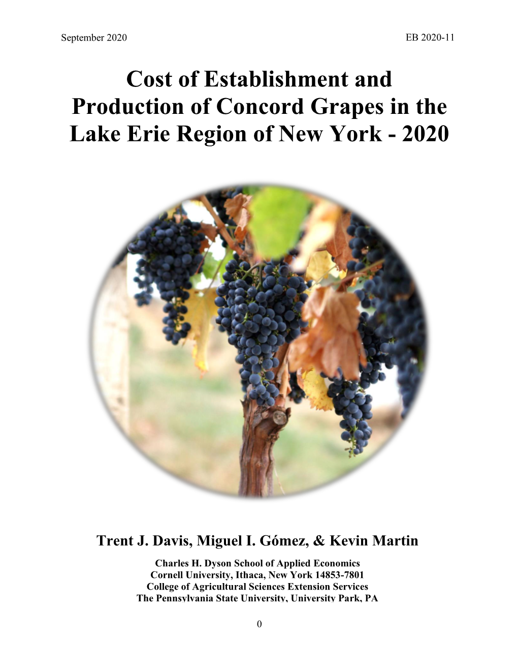 Cost of Establishment and Production of Concord Grapes in the Lake Erie Region of New York - 2020