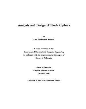 Analysis and Design of Block Ciphers