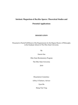 Intrinsic Magnetism of Bacillus Spores: Theoretical Studies and Potential Applications