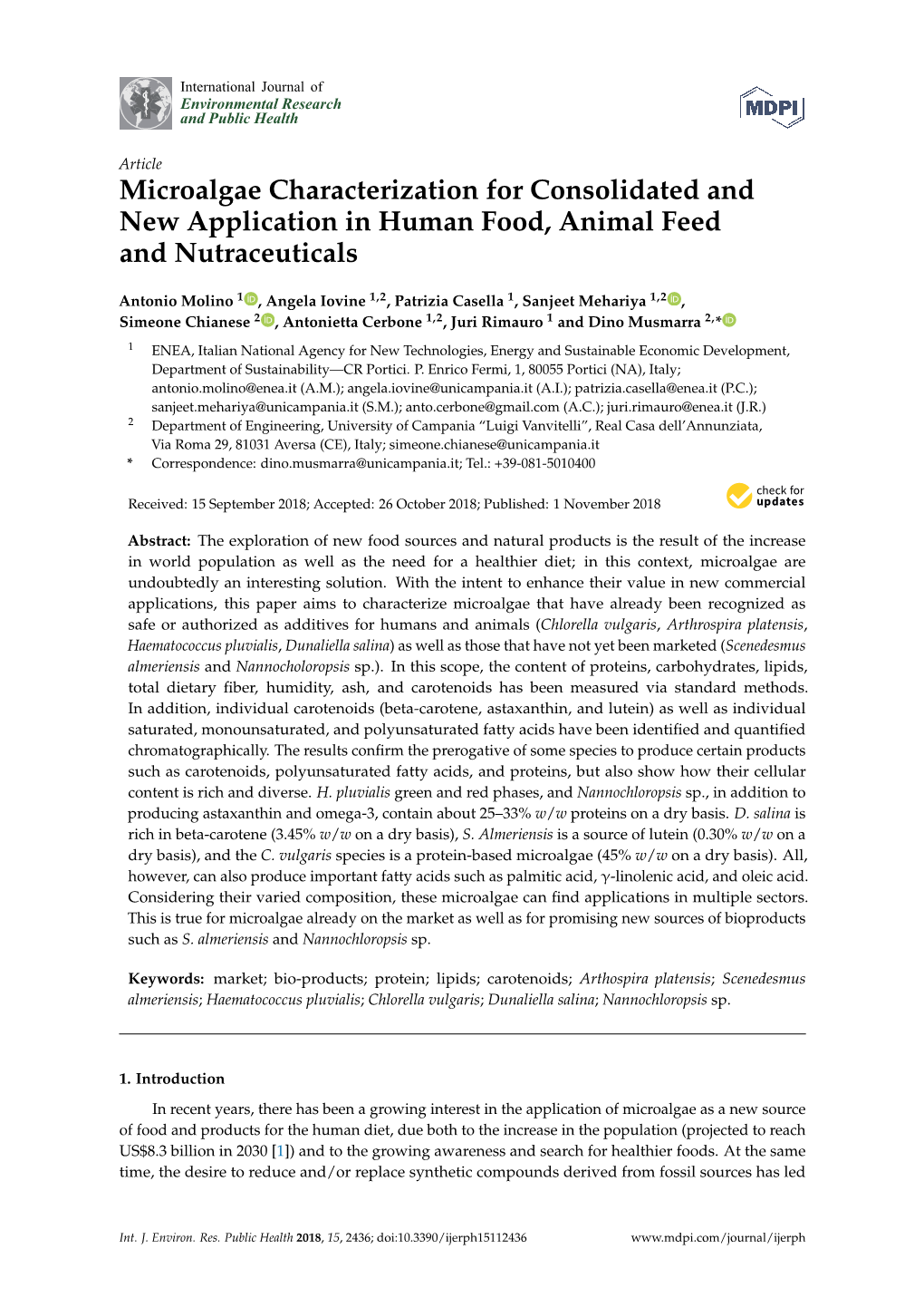 Microalgae Characterization for Consolidated and New Application in Human Food, Animal Feed and Nutraceuticals