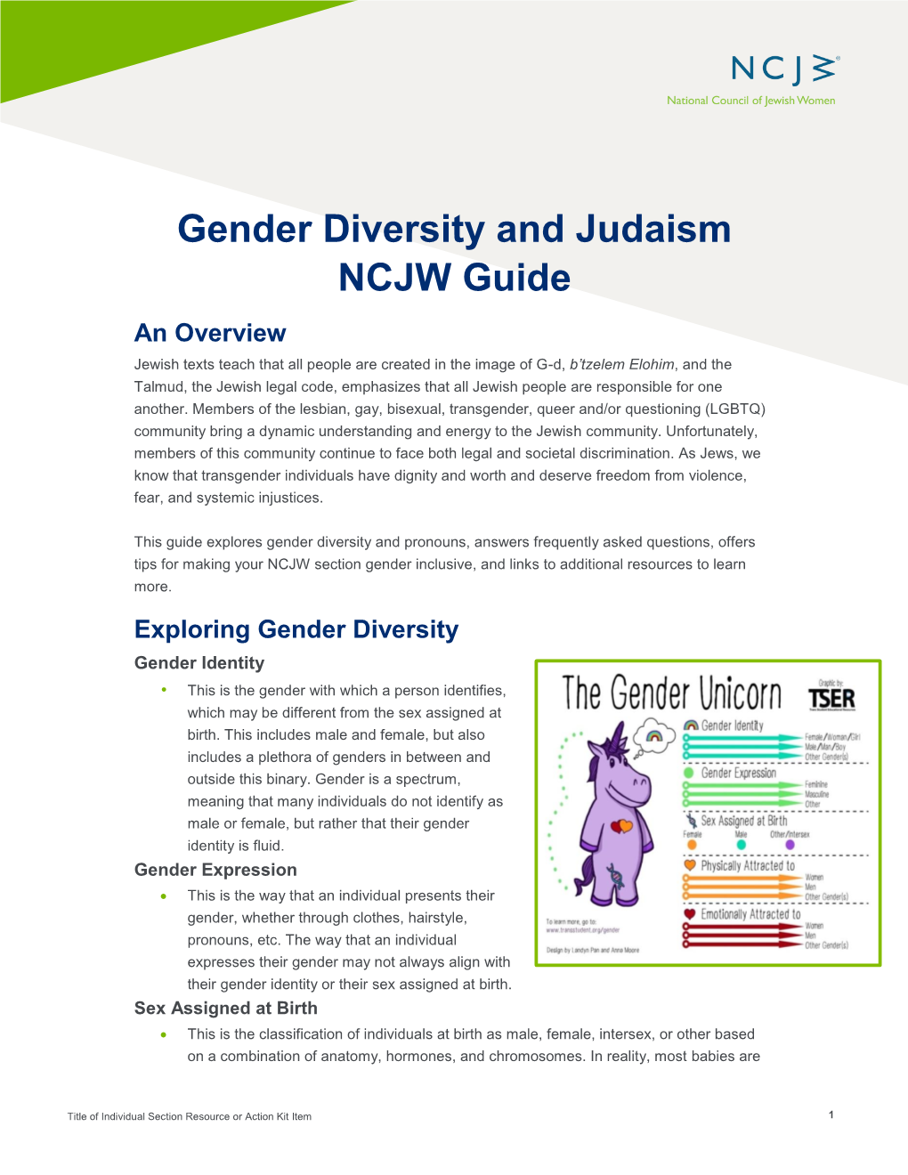 Gender Diversity and Judaism NCJW Guide