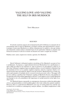 Valuing Love and Valuing the Self in Iris Murdoch