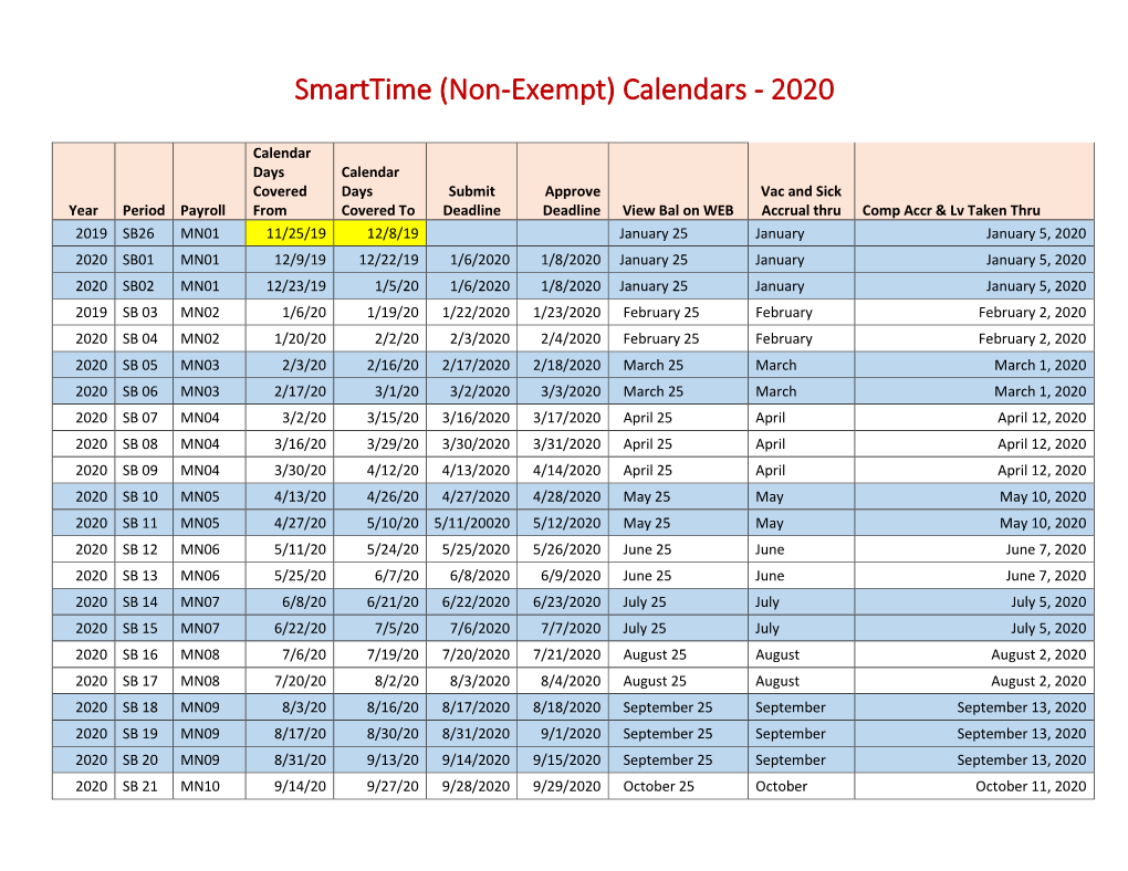 Smart Time Leave Calendar 2020