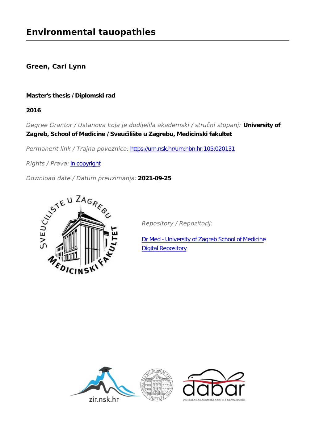 Environmental Tauopathies