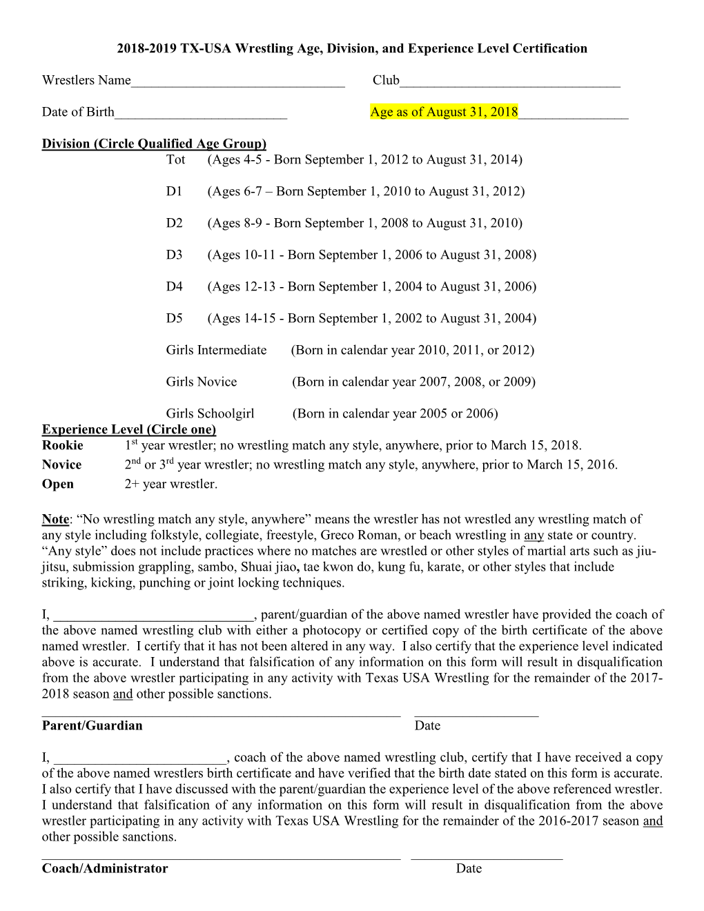 Texas USA Wrestling for the Remainder of the 2017- 2018 Season and Other Possible Sanctions