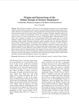 Origins and Interactions of the Ethnic Groups of Greater Dardistan I: a Tooth Size Allocation Analysis of the Khow of Chitral District Brian E