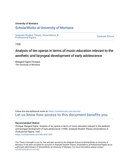 Analysis of Ten Operas in Terms of Music Education Relevant to the Aesthetic and Laryngeal Development of Early Adolescence