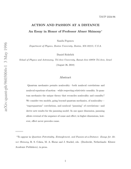 Action and Passion at a Distance: an Essay in Honor of Professor Abner Shimony