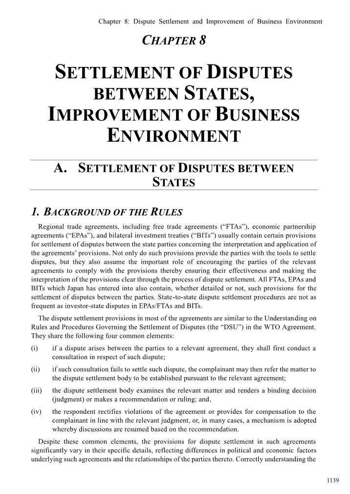 Settlement of Disputes Between States, Improvement of Business Environment