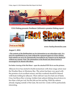 USA Fishing Presents Northern California's Premier Fishing Report