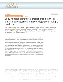 Copy Number Signatures Predict Chromothripsis and Clinical Outcomes in Newly Diagnosed Multiple Myeloma