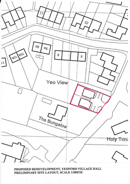 PROPOSED REDEYELOPMENT, YEOFORD YILLAGE HALL PRELTMTNARY Srre LAYOUT, SCALE 1/500TH