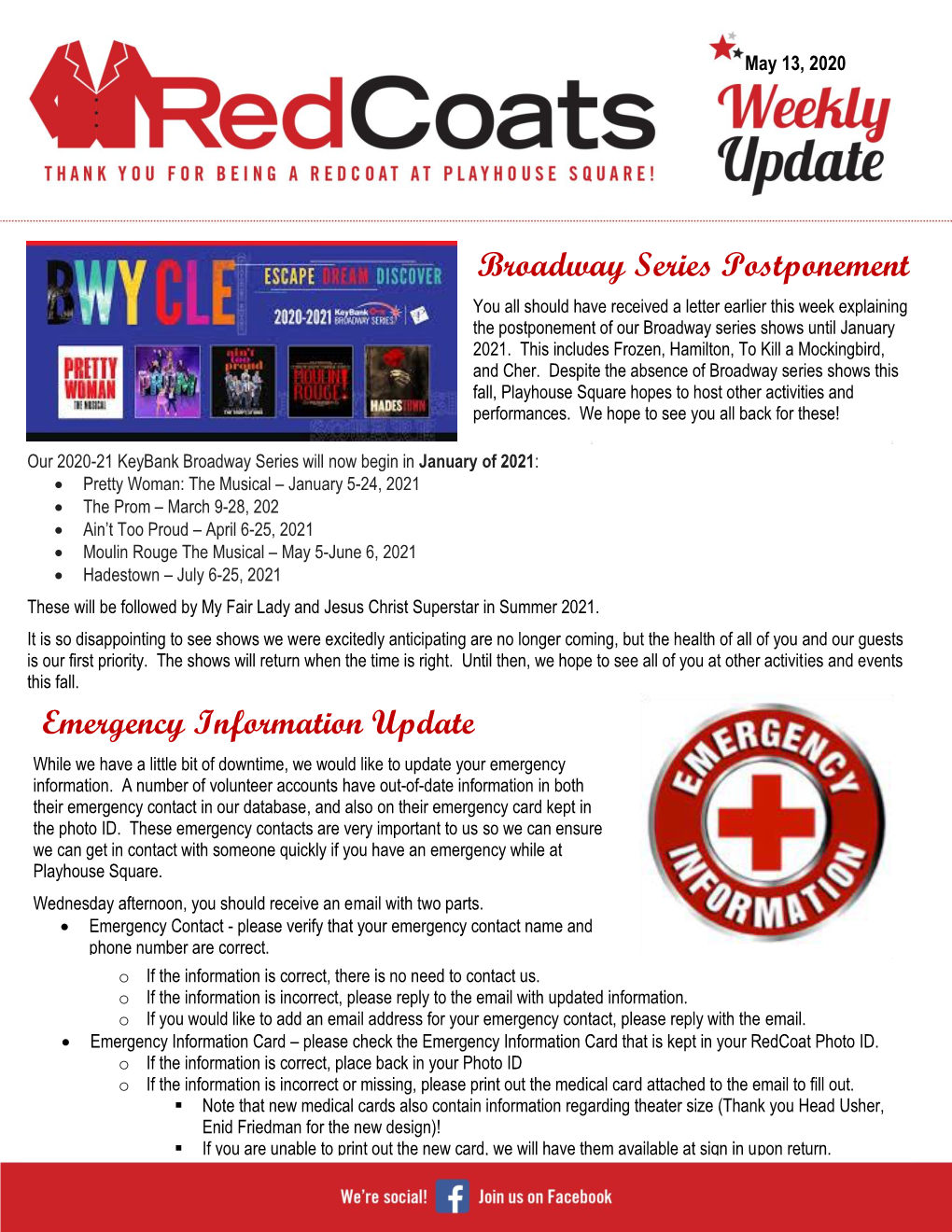 Broadway Series Postponement Emergency Information Update