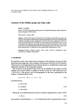 Geometry of the Mathieu Groups and Golay Codes