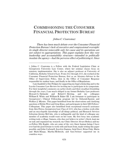 Commissioning the Consumer Financial Protection Bureau