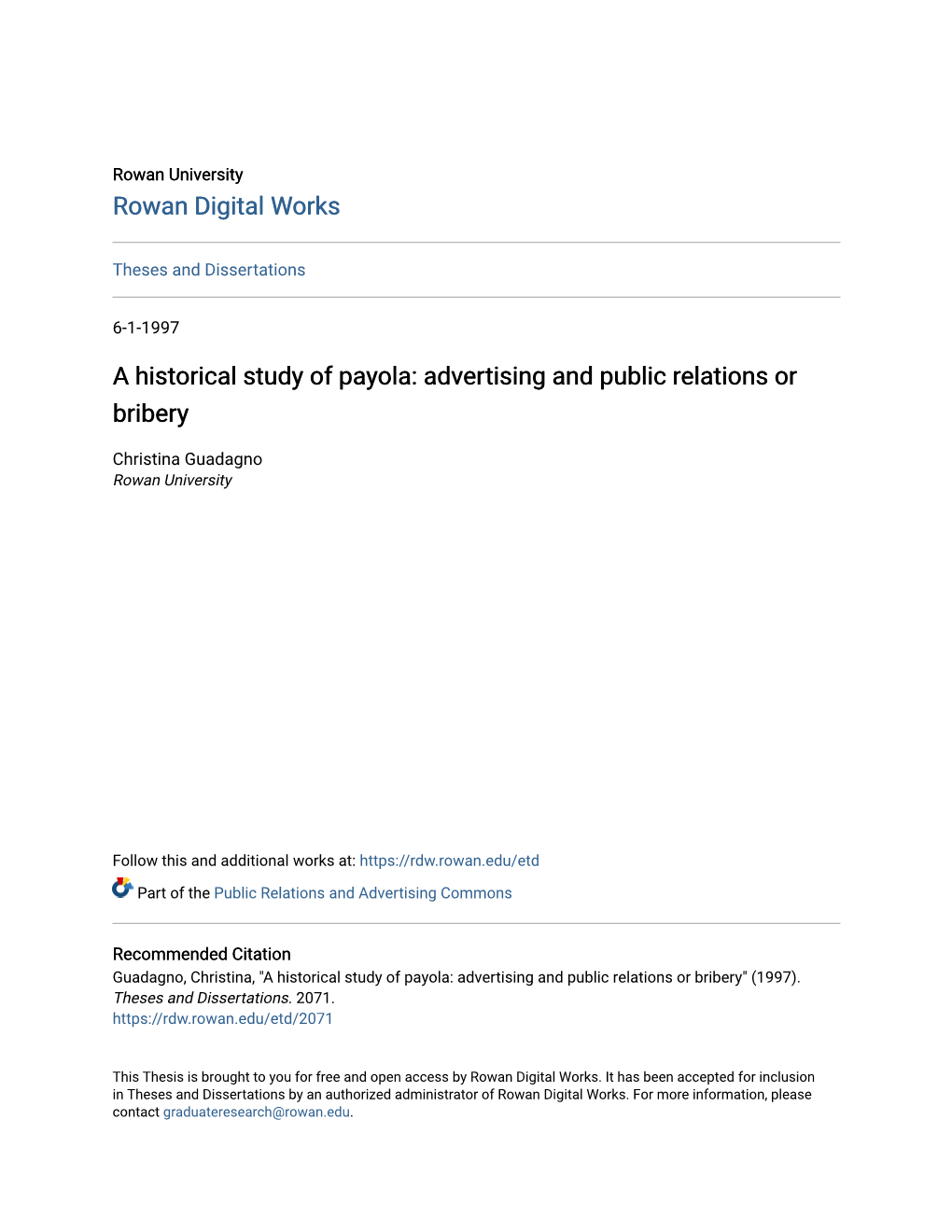 A Historical Study of Payola: Advertising and Public Relations Or Bribery
