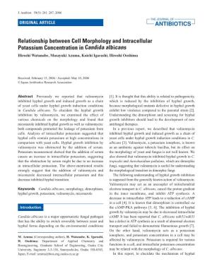 Relationship Between Cell Morphology and Intracellular Potassium Concentration in Candida Albicans Hiroshi Watanabe, Masayuki Azuma, Koichi Igarashi, Hiroshi Ooshima