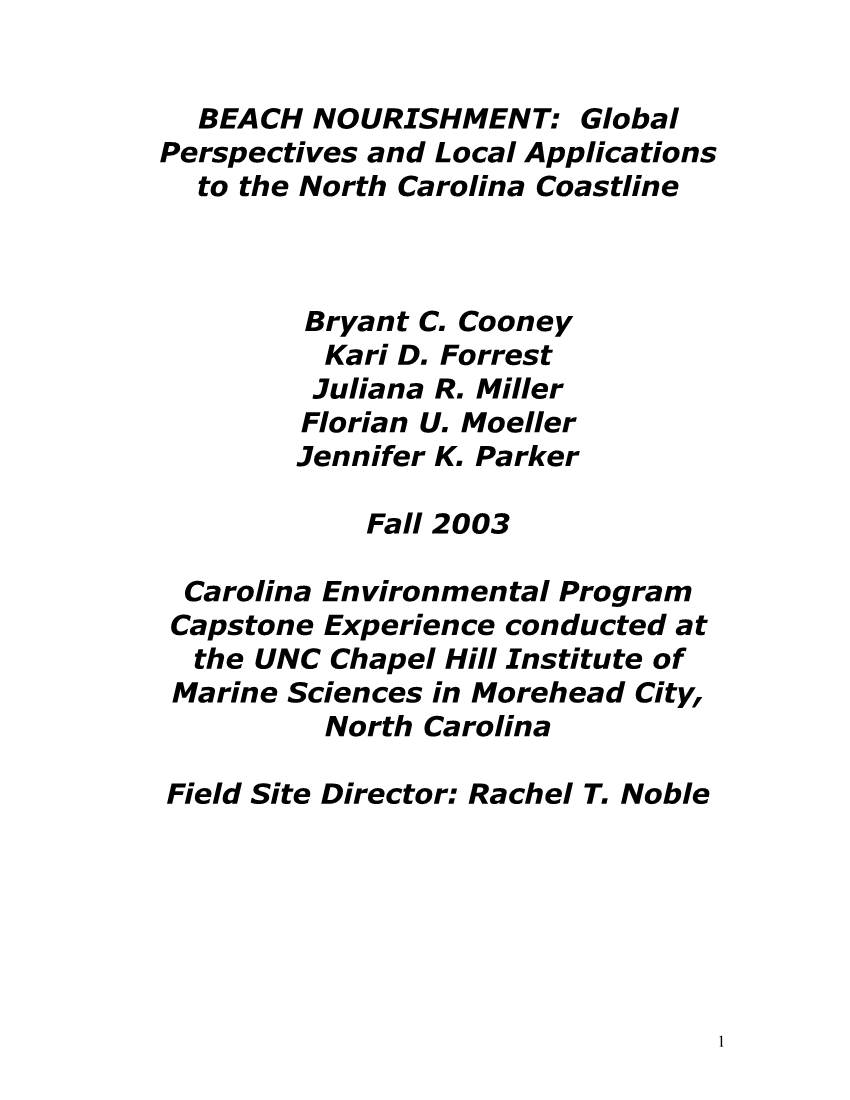 BEACH NOURISHMENT: Global Perspectives and Local Applications to the North Carolina Coastline