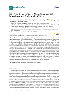 Fatty Acid Composition of Cosmetic Argan Oil: Provenience and Authenticity Criteria