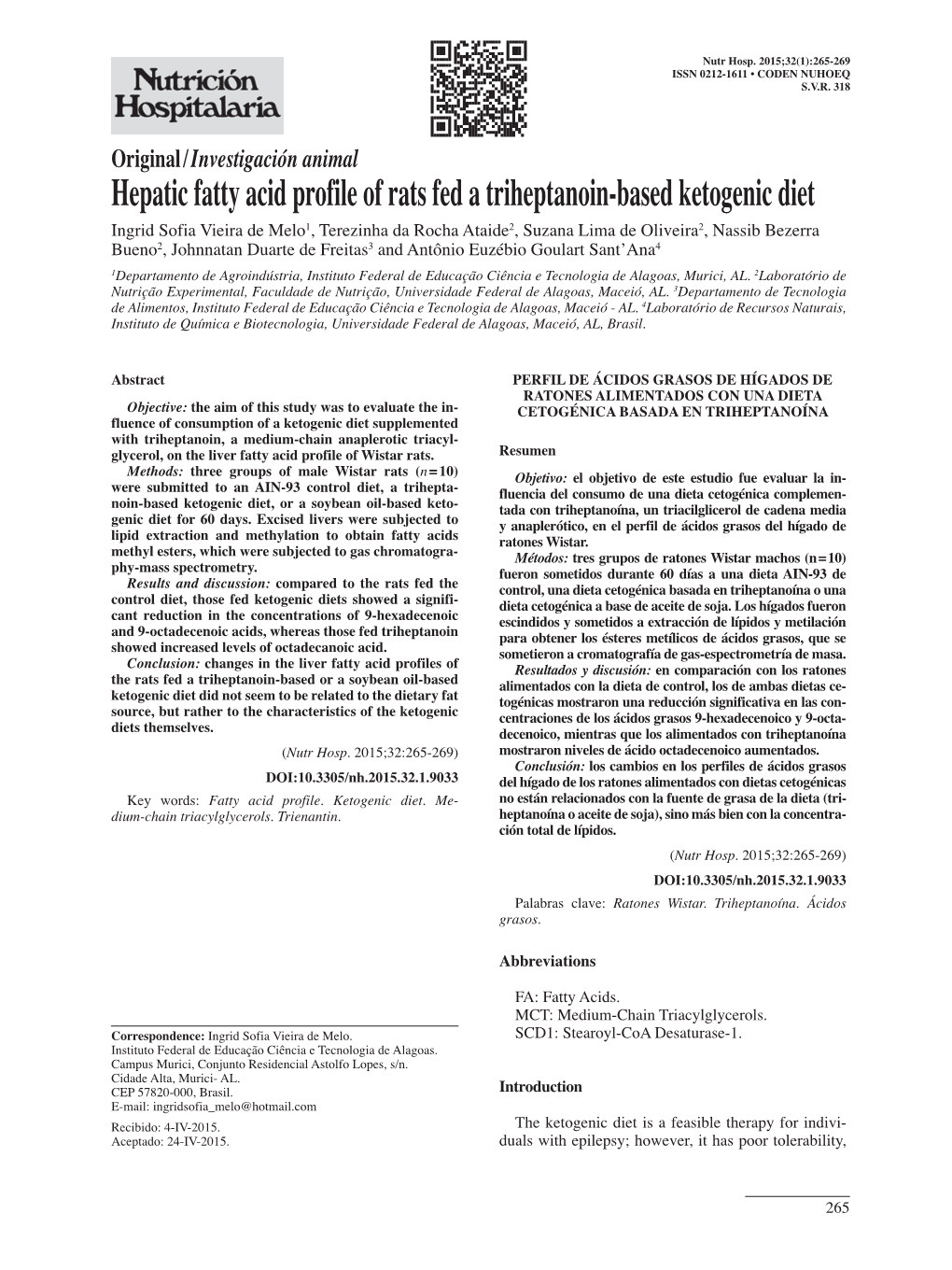 Hepatic Fatty Acid Profile of Rats Fed a Triheptanoin-Based Ketogenic Diet