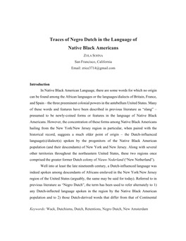 Traces of Negro Dutch in the Language of Native Black Americans