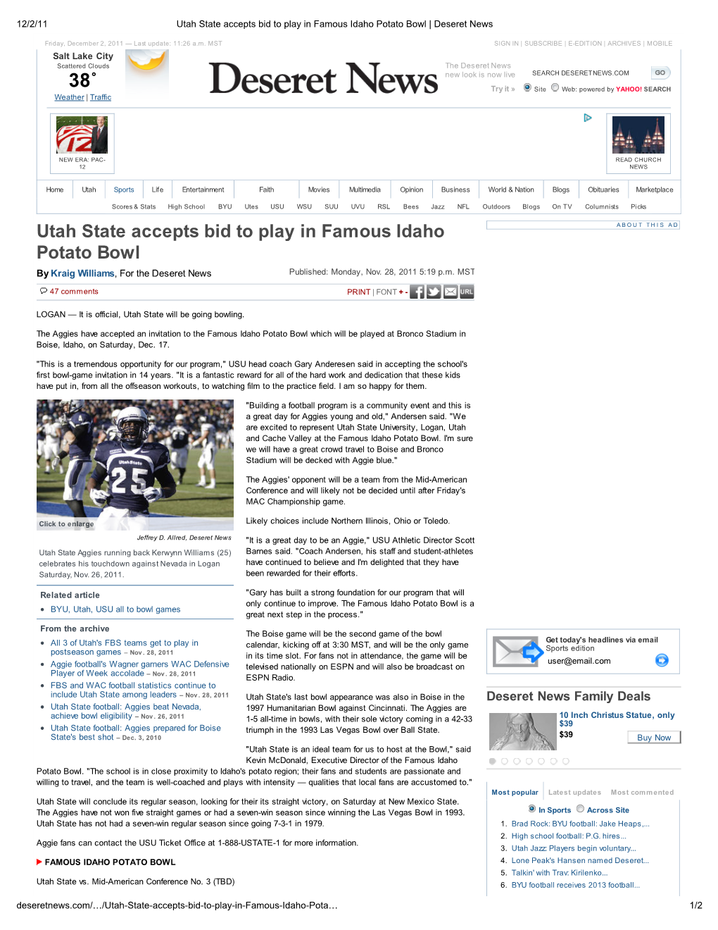 Utah State Accepts Bid to Play in Famous Idaho Potato Bowl | Deseret News