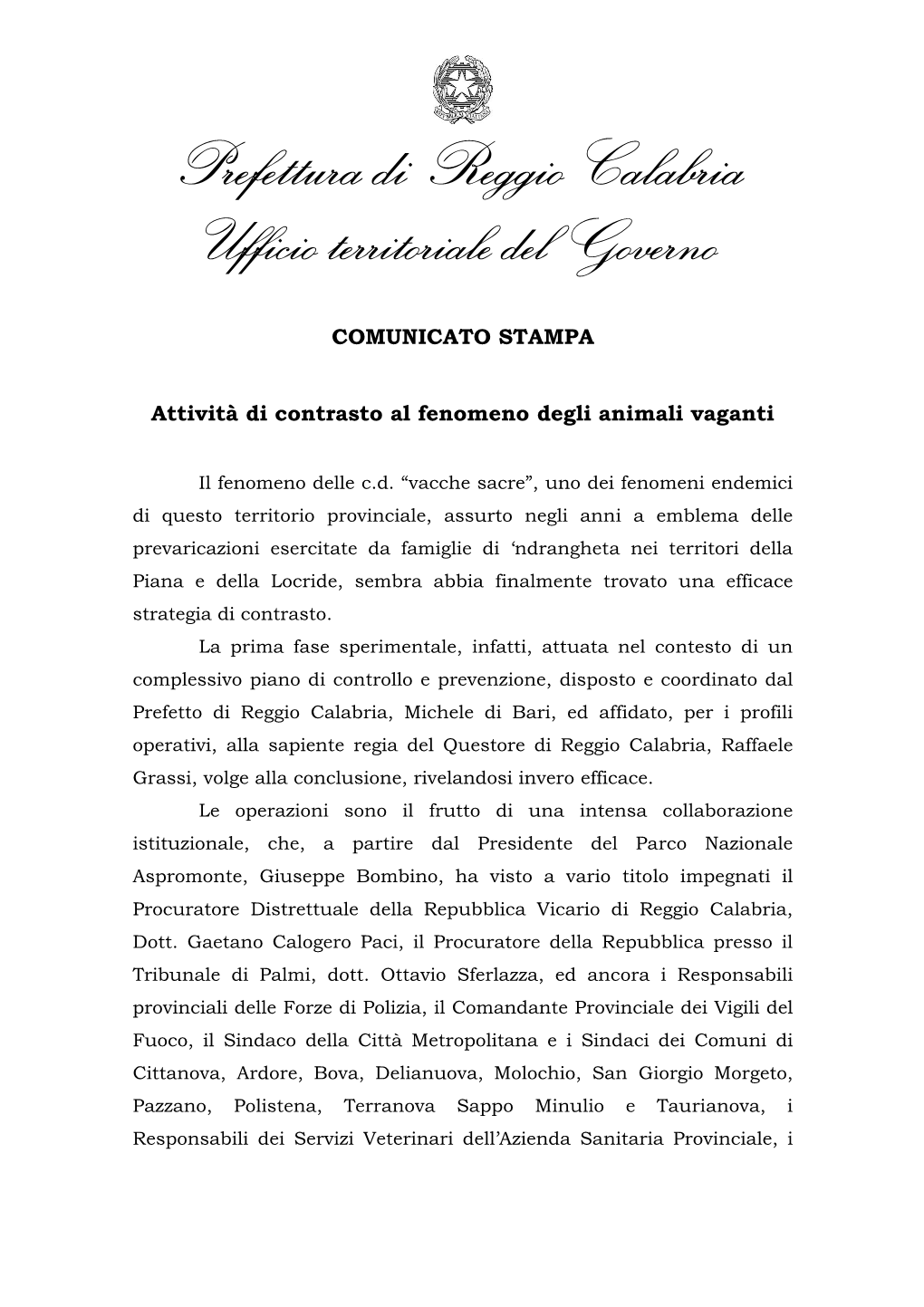 Prefettura Di Reggio Calabria Ufficio Territoriale Del Governo