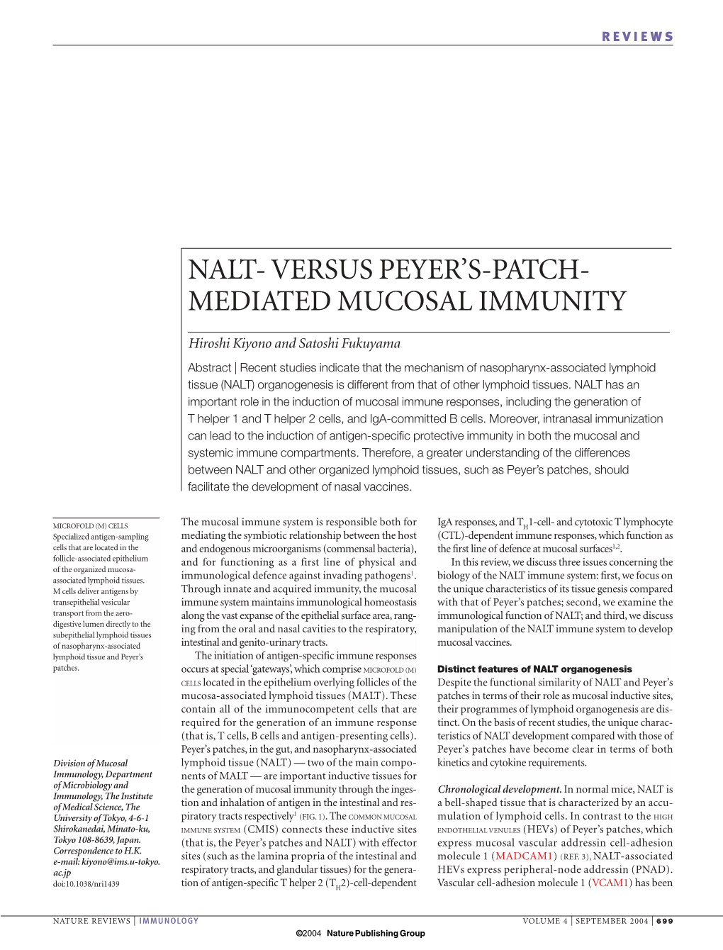 Nalt- Versus Peyer's-Patch- Mediated Mucosal Immunity