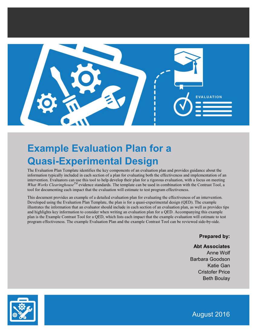 Example Evaluation Plan for a Quasi-Experimental Design