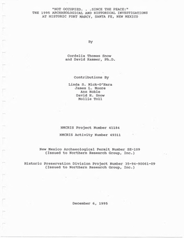 The 1995 Archaeological and Historical Investigations at Historic Fort Marcy, Santa Fe, New Mexico