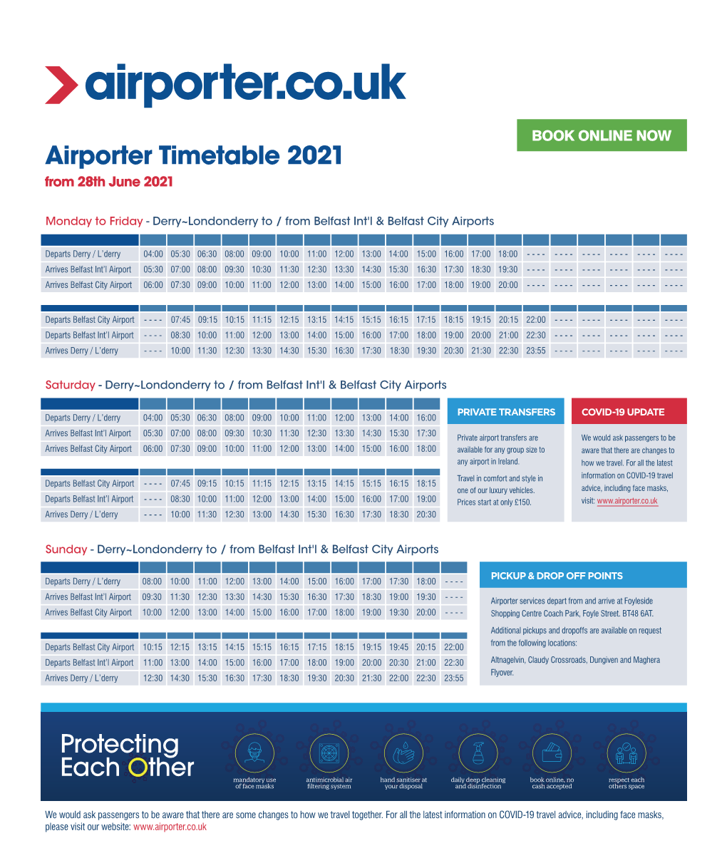 Airporter Timetable 2021 from 28Th June 2021