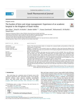 The Burden of Bites and Stings Management: Experience of an Academic Hospital in the Kingdom of Saudi Arabia ⇑ Anas Khan A, Waad H