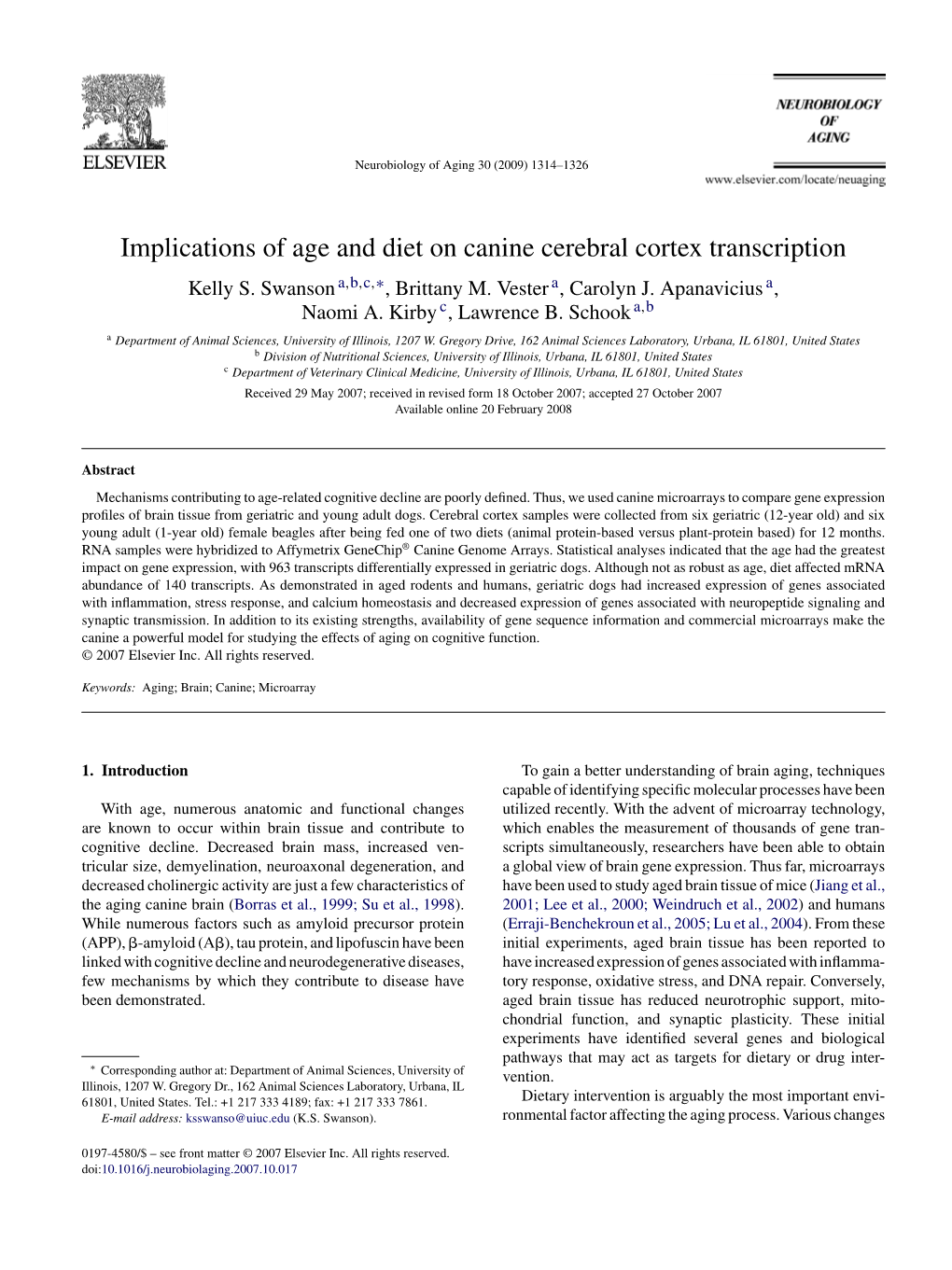 Implications of Age and Diet on Canine Cerebral Cortex Transcription.Pdf