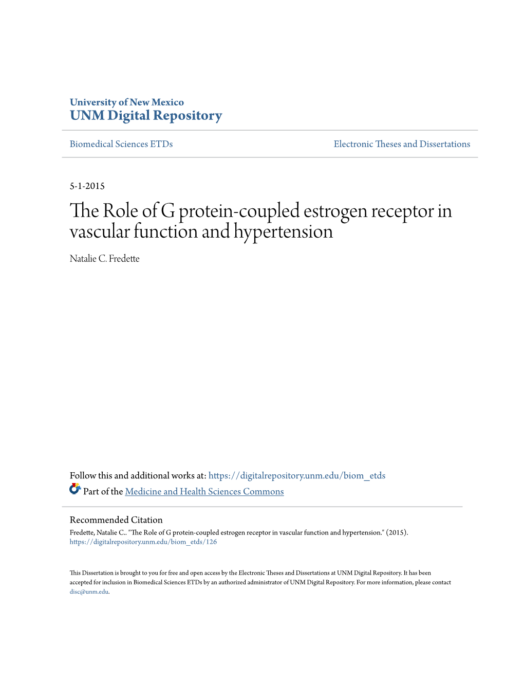 The Role of G Protein-Coupled Estrogen Receptor in Vascular Function and Hypertension Natalie C