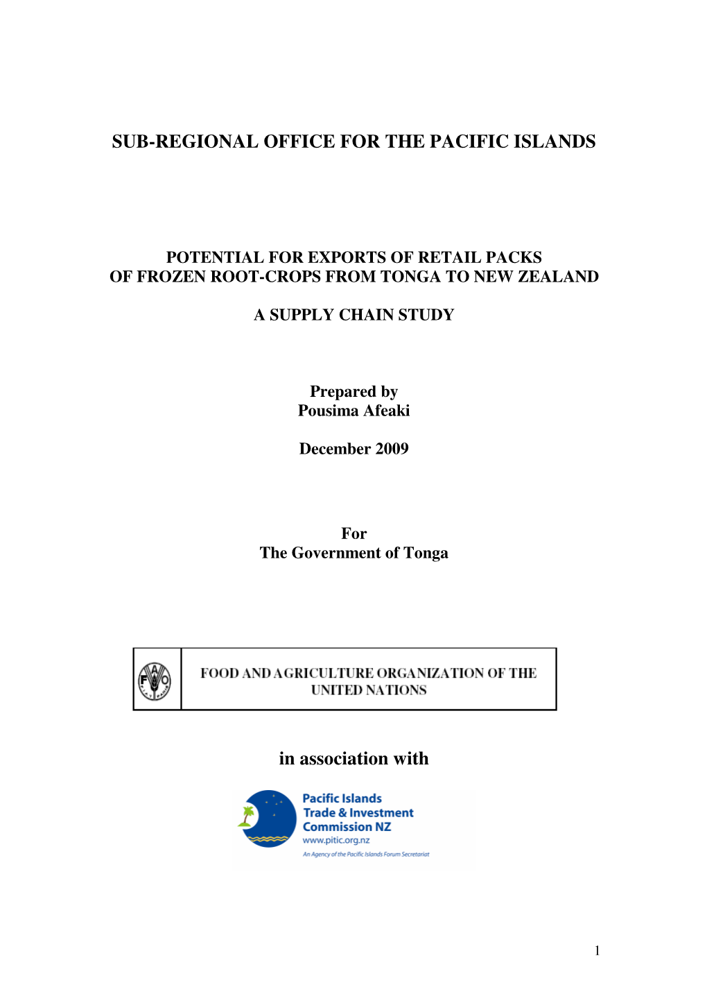 SUB-REGIONAL OFFICE for the PACIFIC ISLANDS in Association With
