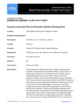 Brampton Assembly Plant Fact Sheet